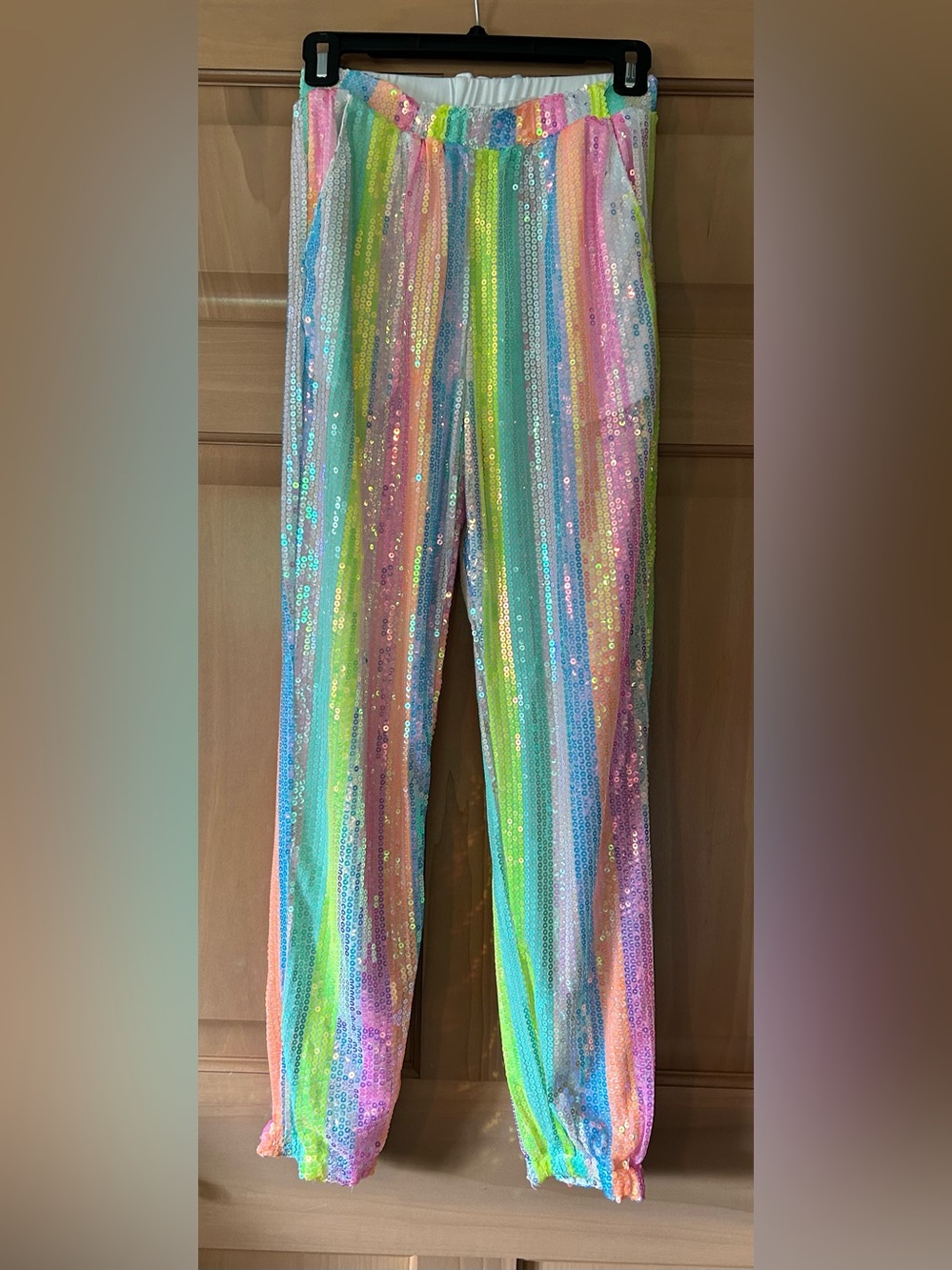 Blue B Multicolor Sequin Stripe Joggers Party Pants Sz S Rave Concert Festival